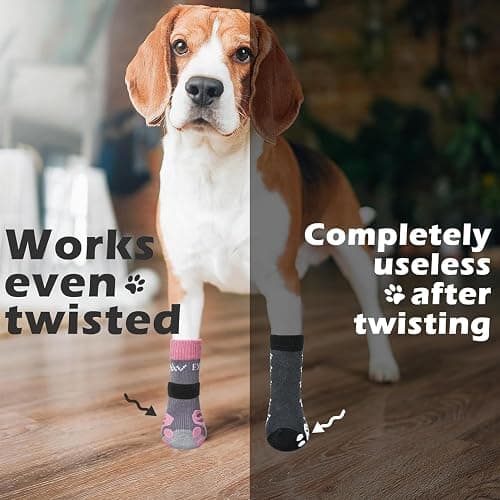 EXPAWLORER 4Pcs Anti-Slip Dog Socks - Double Side Non-Slip Paw Protector for Hardwood Floors,Prevent Licking,Dog Booties,Dog Shoes for Hot/Cold Pavement thumbnail 4