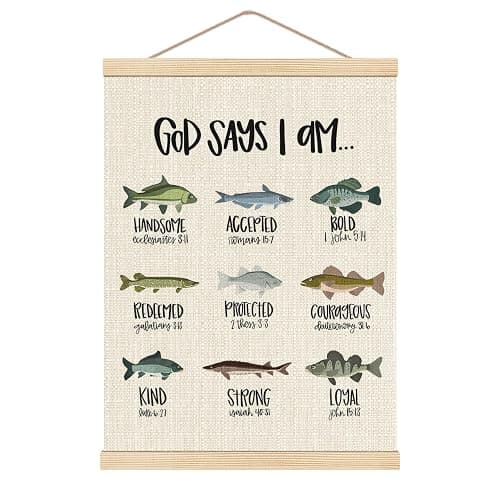 HKTZM Christian Bible Scripture God Says I am Fishing Wooden Poster Hangers 12.5x17 Inch,Home Kids Room Nursery Playroom Decor,Fishing Gifts for Kids Girls Boys,Christian Gifts for Women Teen Girls - Image 1