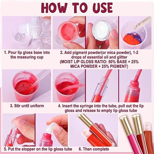 JCOOS Diy Lip Gloss Kit, Lip Gloss Making Kit, LipGloss Making Kit Make Your Own Lip Gloss Making Supplies, Shimmery LipGloss Base, Empty Tubes, Jojoba Oil, Women Teen Girl Gifts Trendy Stuff thumbnail 8