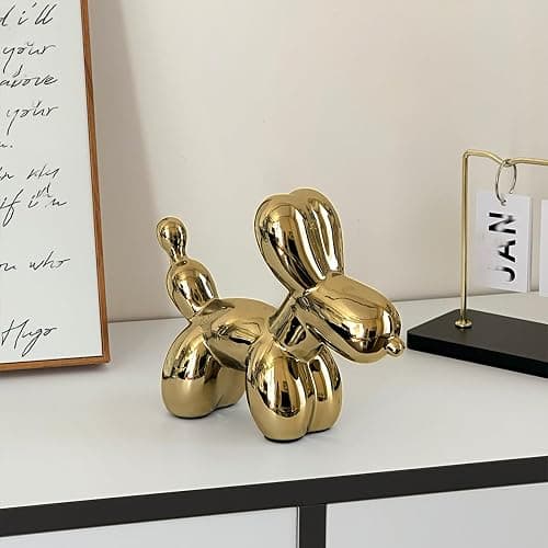 Steviieden Gold Balloon Dog Statue, Modern Ceramic Animal Sculpture, Cute Little Handmade Crafts Puppy Ornaments for Home Decor Table Decor Living Room Bedroom Office Desktop (Medium) thumbnail 8