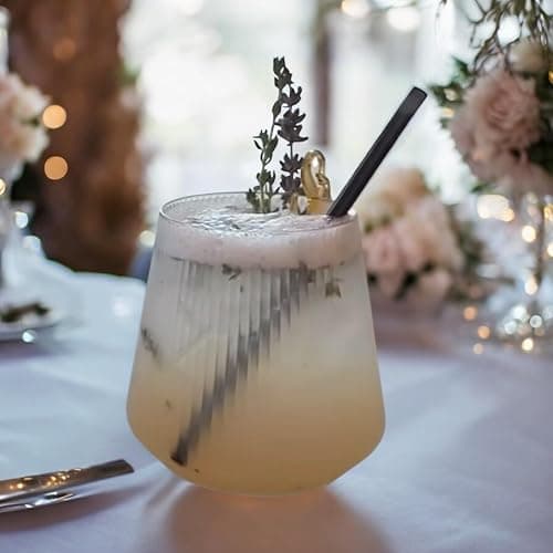 40 count Origami Ripple Unbreakable Stemless Plastic Wine Champagne Whiskey Glasses Elegant Durable Disposable Indoor Outdoor Ideal for Home, Office, Bars, Wedding, Ribbed 12 Ounce Cups (Clear) thumbnail 3
