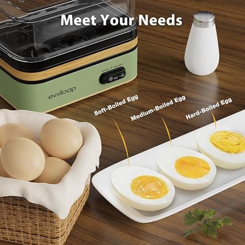 Evoloop Rapid Egg Cooker Electric 6 Eggs Capacity, Soft, Medium, Hard Boiled, Poacher, Omelet Maker Egg Poacher With Auto Shut-Off, BPA Free (Green) thumbnail 3