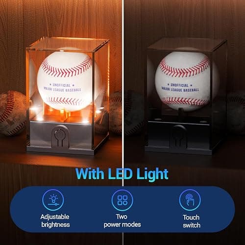 Leshein Baseball Display Case with Led Light, Light up Baseball Case for Display, Acrylic Baseball Holder Display Case, UV Protected Clear Baseball Stand Baseball Cube for Memorabilia Baseball Gifts thumbnail 2