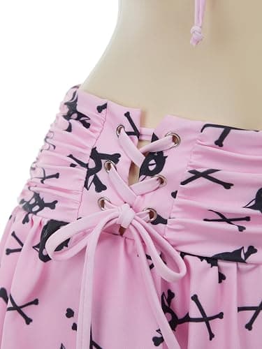 Meowcos Gothic-Bikini-Badeanzug, Gothic-Stil, rosa Totenkopf, Fledermausdruck, dunkler Stil, Gothic-Badeanzug thumbnail 5