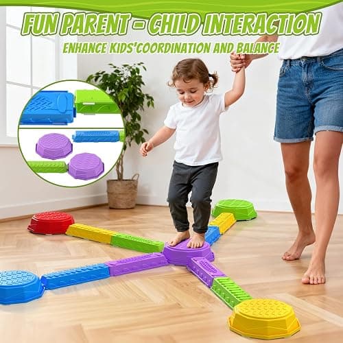 HYES Balance Beams Stepping Stones for Kids, Obstacle Courses Sensory Toys for Toddlers, Non-slip Jumping Step Stones Balance Beam Indoor & Outdoor Play Games Birthday Gifts for Boys Girls 3-5 thumbnail 3