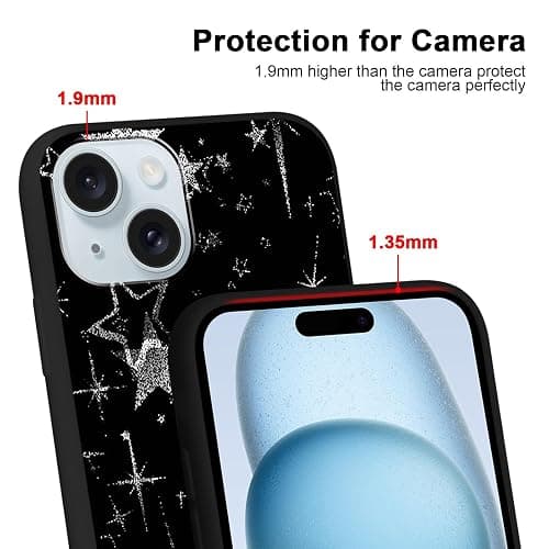 Vulfwela for iPhone 15 6.1'' Cute White Line Stars Phone Case | Cool Aesthetic Y2K Star Design Phone Cover Soft TPU Silicone Anti-Scratch Non-Slip Shockproof Protective Case for Women Girls thumbnail 4
