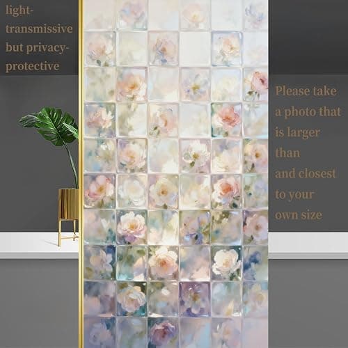 Fensterfolie Blickdicht 90x200CM Lichtrosa Blumen Statisch Selbsthaftend Dekorative Folie, Abnehmbare Glasfolien Anti-UV, für Badezimmer küche thumbnail 2