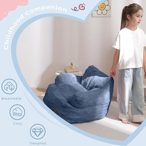 MAXYOYO Kids Bean Bag Chair, Stuffed Bean Bag Sofa, Dusty Blue, Standard | Bean Bag Chair for Boys and Girls, Lazy Sofa with Pocket Floor Chair for Gaming, Reading thumbnail 6