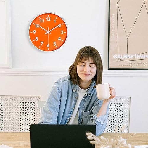 JENLYSTIME 12 Inch 3D Number Modern Indoor/Outdoor Wall Clock,Round Bright Colorful Dial,Non Ticking Silent Quartz Battery Operated, Easy to Read Simple Style Decor Clock for Bedroom,Kitchen(Orange) thumbnail 8
