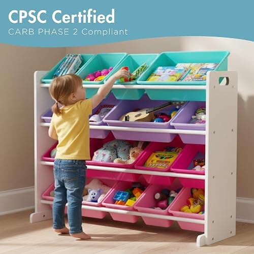 Humble Crew Supersized Toy Storage Organizer with 16 Removable Bins, White/Blue/Pink/Purple – Large Toy Storage for Toddlers Ideal for Kids' Rooms, Playrooms, and Nurseries - Modern Toy Bins for Kids thumbnail 5