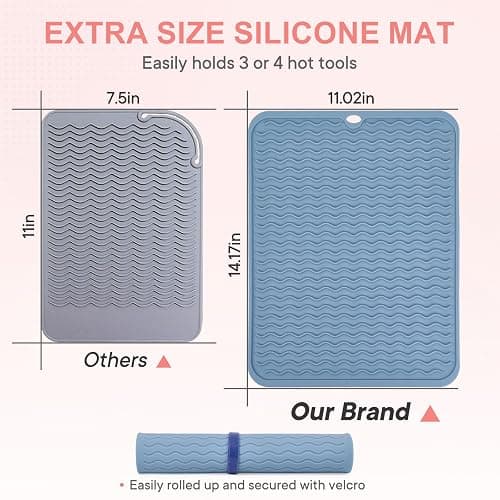 Suafrnut Oversize Silicone Heat Resistant Mat, Portable Travel Mat Cover with Velcro for Curling Irons, Flat Irons, Hair Straightener and Hot Hair Styling Tools(14.2" x 11") thumbnail 3