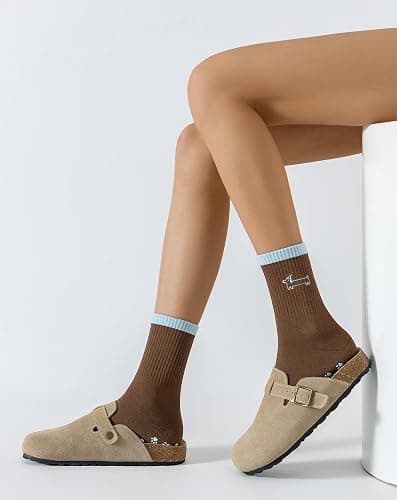 Yawlsow Cute Pilates Socks with Grips Yoga Grippy Socks Non-Slip Crew Embroidery Ruffle socks Barre Fitness Workout thumbnail 6