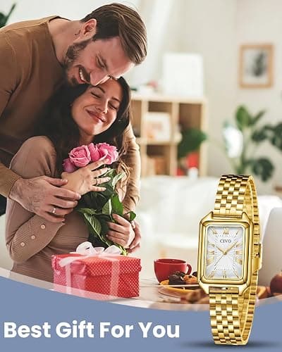 CIVO Vintage Armbanduhr Damen Römisches: Rechteckiges Gehäuse Analoge Damenuhr Gold Silber Edelstahl - Geschenke für Elegante Damen Mama Freundin thumbnail 3
