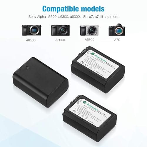 3-Pack NP-FW50 Battery and 3-Slot LCD Charger Compatible with Sony ZV-E10 A6000 A6500 A6300 A7 A7II A7SII A7S A7S2 A7R A7R2 A7RII A55 A510 RX10 RX10II Camera thumbnail 2