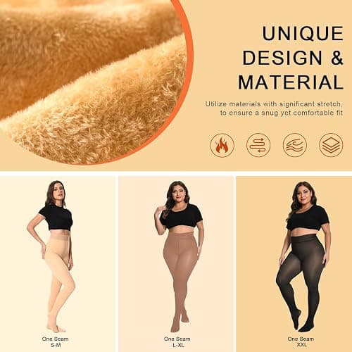 Fleece Lined Tights Women, Fake Translucent Thermal Winter Warm Fleece Tights, Sheer Thick Pantyhose Leggings for Women thumbnail 3