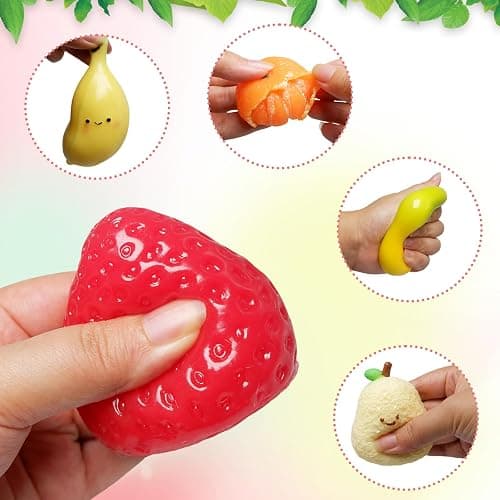 5 Pcs Handmade Fruit Taba Squishies Toys, Stress Relief Squishies Fidget Toys Include Strawberry, Banana, Mango for Party Favors OPP Packaging thumbnail 4