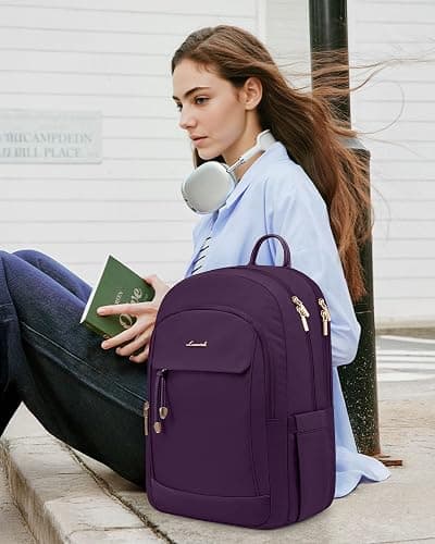 LOVEVOOK Travel Laptop Backpack Women, 15.6 Inch Anti Theft College Backpack Woman with Laptop Compartment, Large Water Resistant Black Computer Daypack for Work Casual Travel Essentials, dark purple thumbnail 2