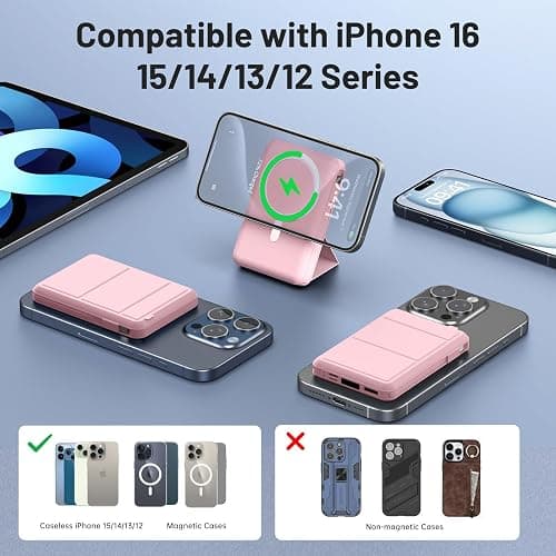 Azmuth Batterie Externe Magnétique Compatible avec MagSafe, 10000mAh sans Fil PowerBank Charge Rapide PD 20W avec 2 Câble et Support et Affichage LED, Compatible iPhone 17/16/15/14/13/Pro/Pro Max/Plus thumbnail 3