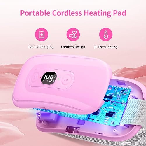 Portable Heating Pad Period Cramps: 2 Timer 6 Heat Levels 6 Vibration Modes Cordless Electric Heating Pad for Back Pain Relief Menstrual Heating Pad Christmas Stocking Stuffer Pink thumbnail 5
