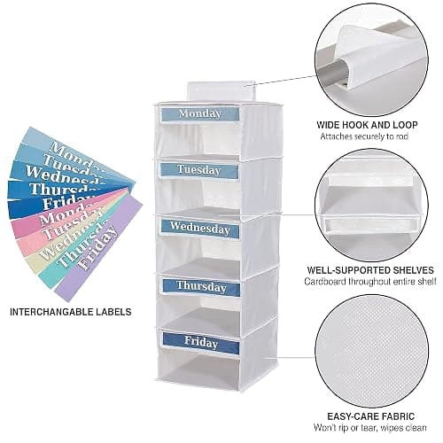 Weekly Clothes Organizer for Kids, Hanging Closet Days of the Week Shelves thumbnail 4