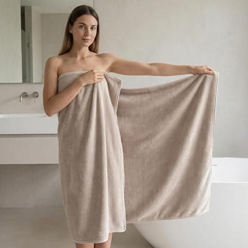 REDKISS 2 Pack Microfiber Extra Large Bath Sheets, 35 x 70 Inches, 670G, Soft and Absorbent, Quick Dry Oversized Bath Towels, Perfect for Bathroom, Plush Shower Towels for Spa, Gym & Hotel, Beige thumbnail 2