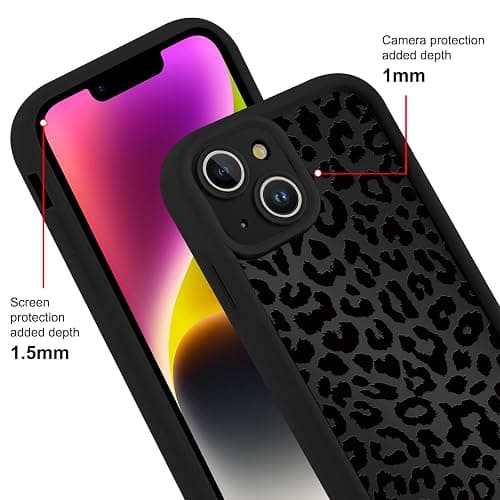 lioscre Cute Cheetah Print Phone Case for iPhone 14 Case 6.1", Aesthetic Luxury Black Leopard Pattern Design Cover Shockproof Soft Slim TPU Full Camera Lens Protective Funda for Women Girls thumbnail 4