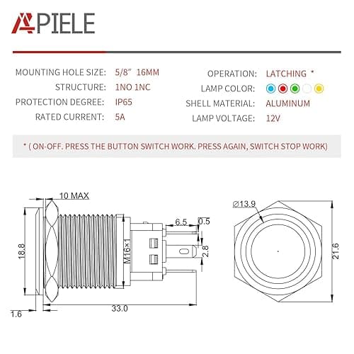 APIELE 16mm Latching Push Button Switch 12V DC On Off Black Shell with LED Angel Eye Head for 0.63" Mounting Hole with Wire Socket Plug Self-Locking (White/Black Shell) - Black Shell-White thumbnail 2