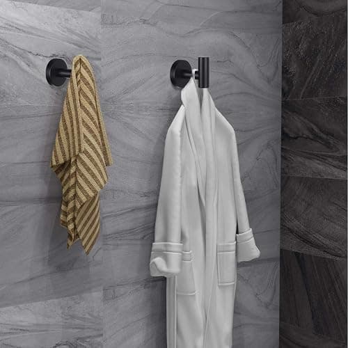 Towel Hooks Bathroom Coat Robe Wall Hook Heavy Duty Door Hanger Towel Robe Clothes Cabinet Closet Sponges Rack for Bathroom Bedroom Kitchen Hotel Pool 4 Packs Matte Black(Drilling Installation) - Black thumbnail 2