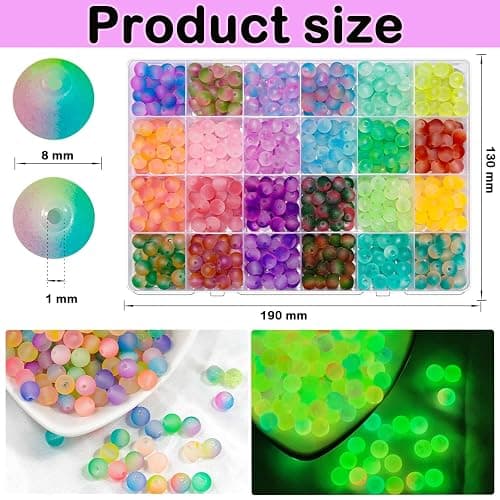 JHYlilia Glow in The Dark Glass Beads for Jewelry Making, 600Pcs 8MM 24 Grids Crystal Gemstone Beads Round Spacer DIY Craft Beads for Bracelet Necklace Earrings Phone Lanyard Wedding Decor thumbnail 2