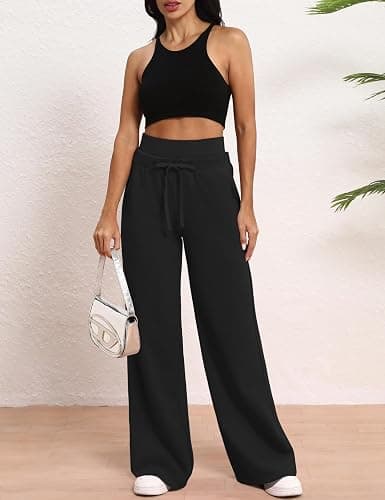 HeSaYep Women's Wide Leg Sweatpants Double Waisted Baggy Sweat Pants with Pockets thumbnail 4