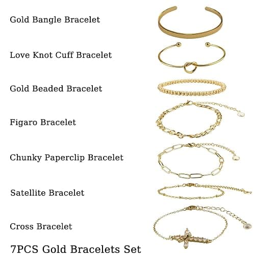 JINGSEN Gold Cross Bracelet for Women 14k Gold Plated Bracelet Stack Bangle Cuff Bracelet Set for Women Non Tarnish Beaded/Paperclip/Cuban Link Chain Bracelets Jewelry for Women Trendy thumbnail 2