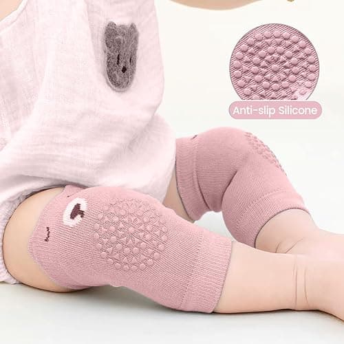 BUOKSLLY 3 Paar Anti Rutsch Socken & 3 Paar Knieschoner Baby, Unisex, Alter 0-24 Monate, Pink, blue, khaki, Cartoon Muster, Baumwolle, Rutschfest, Schtzend, Komfortabel, Ideal als Geschenk thumbnail 6