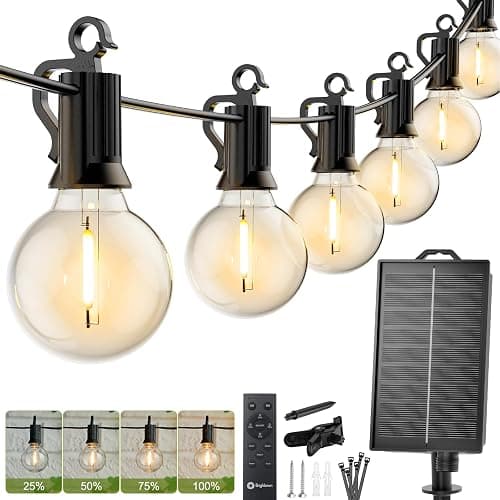 Brightown 58FT Solar String Lights Outdoor, IP65 Waterproof, Remote, Timer | Patio Lights with 17 LED Shatterproof Bulbs, 3 Light Modes, Dimmable, Outside Light for Backyard Porch Yard Party Xmas Decor - Image 1