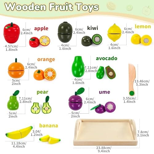Fajiabao Wooden Play Food for Kids Kitchen Montessori Toys for 2 Year Old Girls & Boys Wood Cutting Fruit Set with Tray Fine Motor Skills Educational Toddler Gifts 2 3 4 5 6 thumbnail 6
