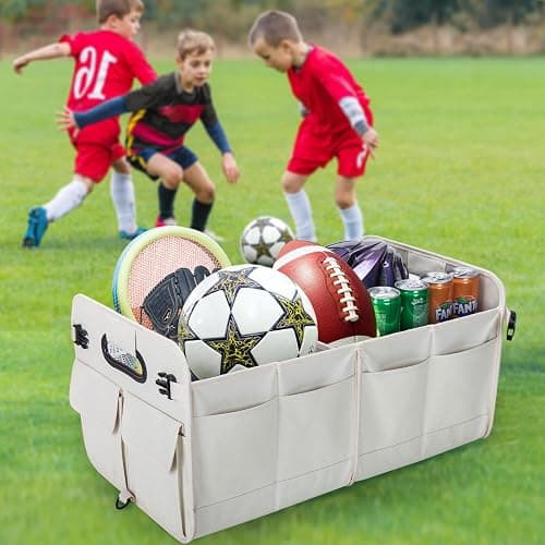 titiyiof Trunk Organizer For Suv & Sedan,Car Organizers and Storage, Waterproof Collapsible & Adjustable Straps,75L Sturdy Car Organization for Car Accessories, Tools,Sundries,2-3 Compartment（Beige） thumbnail 5
