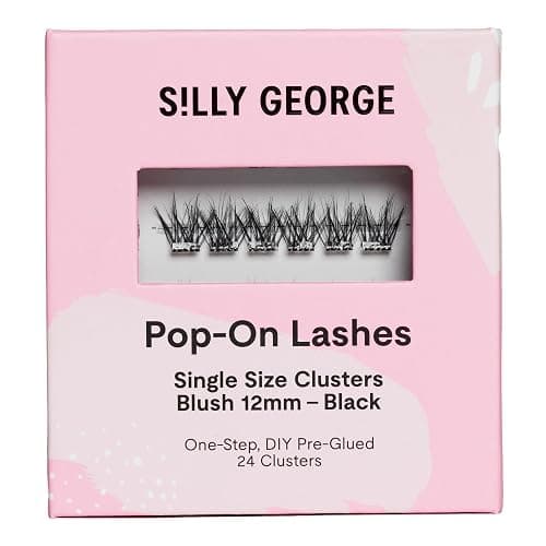 Silly George Single-Size Pop-On Lashes - DIY 1-Step Pre-Glued Faux Eyelash Cluster Kit, Natural Look Extensions, Pack of 24 Individual Clusters, Black - Blush, 12mm - Image 1