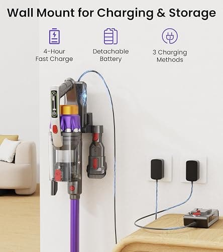 NADALY Cordless Vacuum Cleaner, 2025 New 580W 48KPA 65Mins Stick Vacuum Cordless Rechargeable, Anti-Tangle, Lightweight, Self-Standing Vacuum Cleaners for Home, Vacuum for Pet Hair/Carpet/Hard Floor thumbnail 6