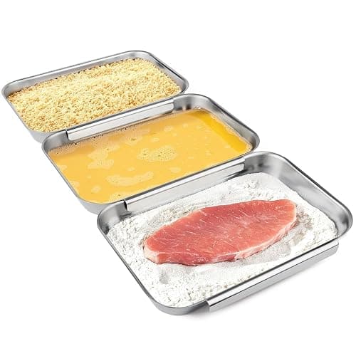 HULISEN Set of 3 Breading Pans, Stainless Steel Breading Set for Marinating Meat, Chicken, Fish, Food Prep Trays, Coating Trays Can Be Used to Baking Cake, Oven Safe - Image 1