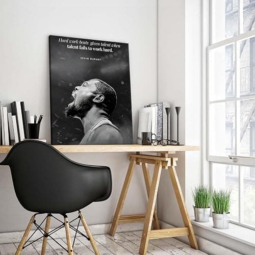 NBA Canvas Wall Art Decor - Kevin Durant Motivational Quote Poster, Hard Work Beats Talent Basketball Artwork, Black and White Inspirational Canvas Decor, Home or Game Room Decoration 16X20 thumbnail 5