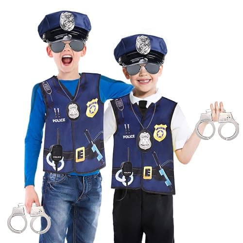 Keymall Kids Police Officer Costume Set 6 Pcs Including Cop Hat Vest Sunglasses Badge Walkie Talkie for Pretend Play Dress Up thumbnail 7