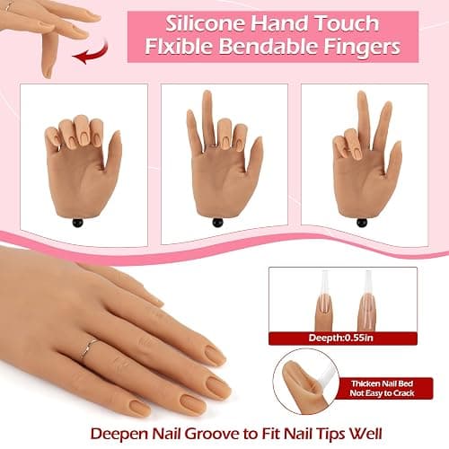 LIONVISON Practice Hand for Acrylic Nails, Silicone Nail Hand Practice, Flexible Fingers Fake Training Hand False Mannequin Hands for Nail Practice, Hand Model Kit for Nail Supplies Manicure Beginners thumbnail 3