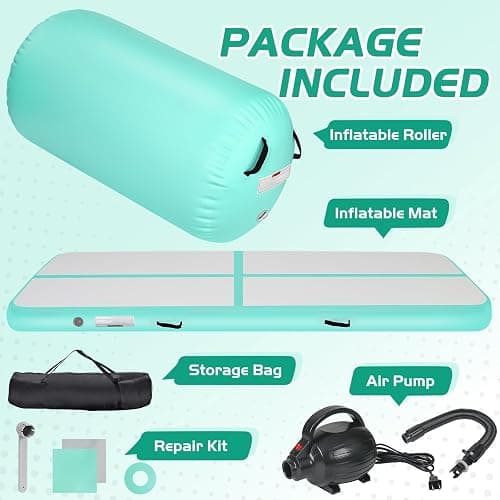KIKILIVE Inflatable Gymnastics Mat and Air Roller Barrel Set with Pump | Air Mat Track 4 inches Thickness and Air Roller Gymnastics Barrel with Pump for Home Outdoor Training Cheerleading thumbnail 7