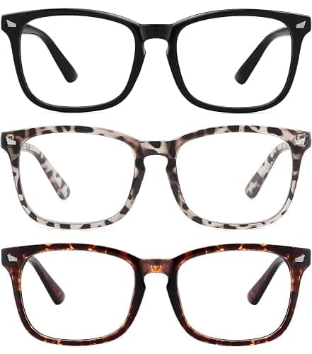 MEETSUN Blue Light Blocking Glasses, Anti Eye Strain Headache (Sleep Better),Computer Reading Glasses UV400 Transparent Lens (Black+Leopard+Tortoise, 53) - Image 1