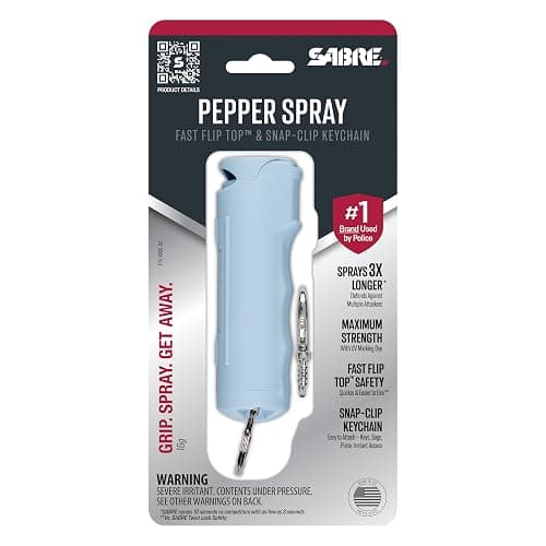 SABRE Pepper Spray with Fast Flip Top, Maximum Police Strength OC Spray, Key Ring for Easy Carry and Fast Access, Finger Grip for More Accurate and Faster Aim, 0.54 fl oz, Secure and Easy to Use - Chambray Blue Pepper Spray thumbnail 8