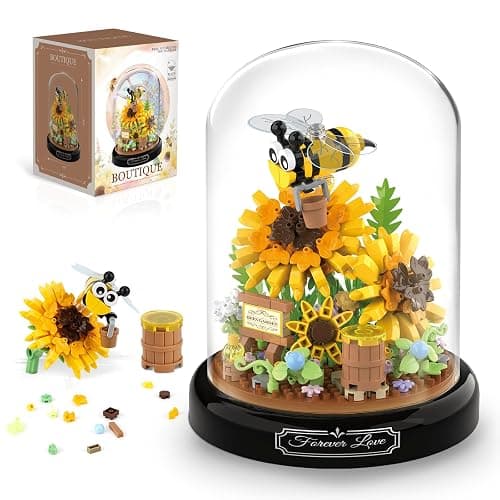 QLT QIAOLETONG Flower Bouquet Building Sets, Animals Flowers Botanical Collection 548 PCS Mini Bricks Building Blocks Toy for Adults, Valentine's Day for Her (Bee) - Image 1