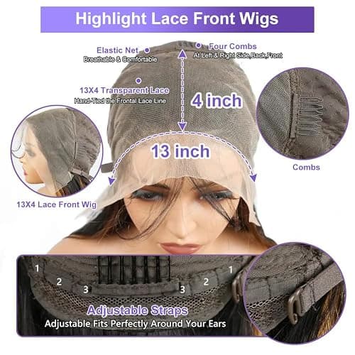 ONECHULY Blonde Highlight 13x4 Glueless Lace Front Wigs Human Hair 200% Density Pre Plucked with Baby Hair 13x4 Full Lace Front Wigs HD Transparent Lace Wig Balayage Wigs for Women 26 Inch thumbnail 2