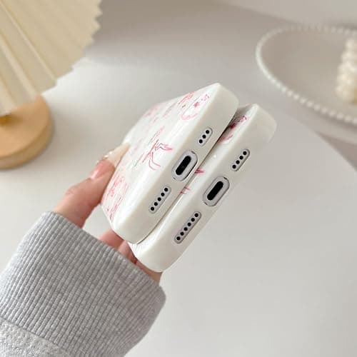 FLIRACON Cute Butterfly Bowknot Strawberry Soft Phone Case Compatible with iPhone Case (White,for iPhone 15 Plus) thumbnail 5