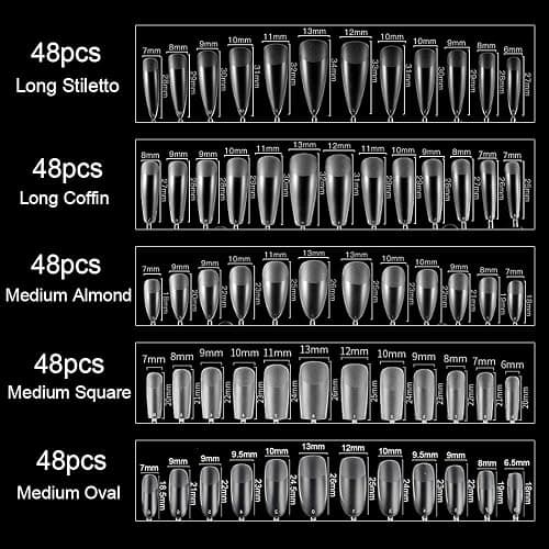 240pcs Medium Almond Acrylic False Nail Tips Kit Soft Gel Full Cover Matte Press on Nails Clear Artificial Fake Nails for Nail Extension Coffin Stiletto Square Oval Shaped Ballerina Nail Art Tips Set thumbnail 3