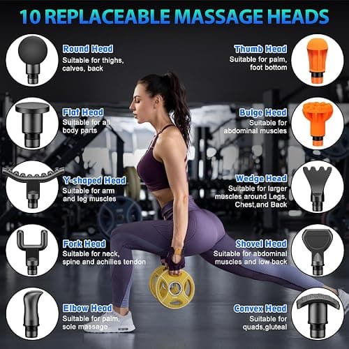 TOLOCO Massage Gun, Deep Tissue Back Massage for Athletes for Pain Relief, Percussion Massager with 10 Massages Heads & Silent Brushless Motor, Gifts for Fathers Day, Black thumbnail 5