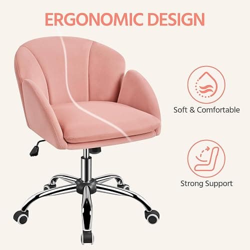 Yaheetech Pink Office Computer Desk Chair Makeup Vanity Dressing Table Chair Modern Swivel Rolling Armchair for Living Room, Bedroom, Makeup Room Women thumbnail 6